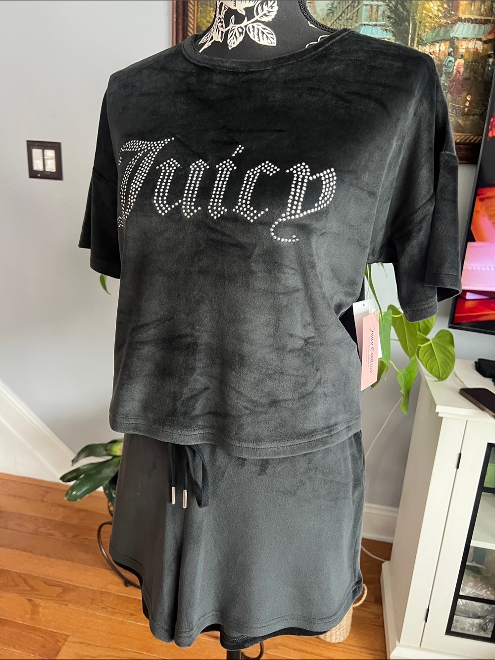 NWT Juicy Couture Black Velour Rhinestone Logo sleepwear